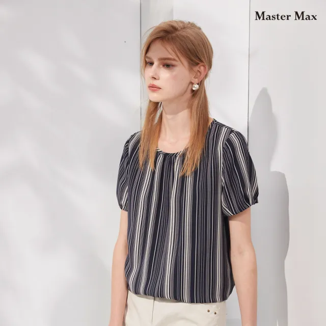 【Master Max】直條紋袖子抓褶雪紡上衣(8417109)