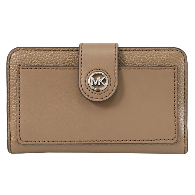 【Michael Kors】MK CHARM 金屬LOGO扣式簡易零錢中夾(深棕)