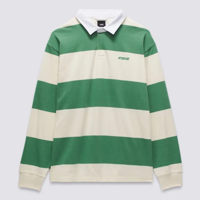 【VANS】官方旗艦 綠色/白色條紋長袖POLO衫