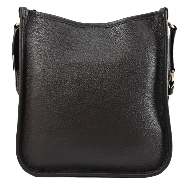 【Michael Kors】LUISA 簡約金屬LOGO荔枝皮革寬背帶直式斜背包(深咖)