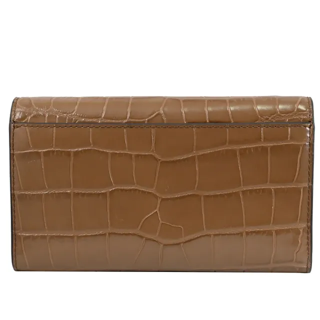 【Michael Kors】TRIBECA WOC 金屬LOGO鱷魚壓紋翻蓋可拆鍊條三用鍊包(棕色)