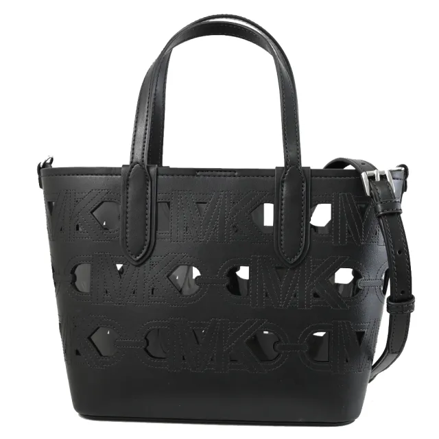 【Michael Kors】ELIZA 品牌MK車線穿孔洞洞手提包托特包兩用包(黑)