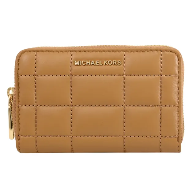 【Michael Kors】簡約金屬車線格紋信用卡證件名片零錢包(棕色)