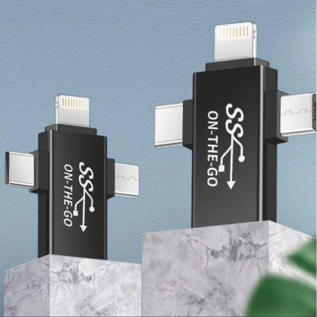 【Bill Case】高階三合一 Type C Lightning Micro USB 迷你OTG轉接頭  酷黑(支持iPhone15 16全新系列)