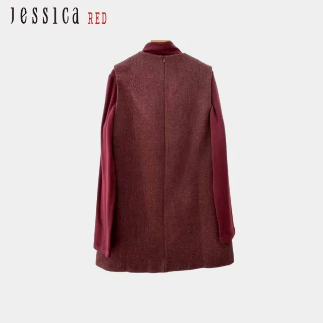 【Jessica Red】氣質百搭立領配無袖V領兩件式羊毛洋裝（紅）R44703