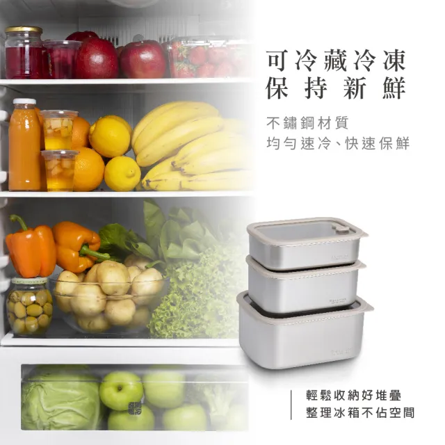 【MASIONS 美心】PREMIUM 可微波 皇家316不鏽鋼矽膠玻璃蓋抗菌保鮮盒(1000ml)