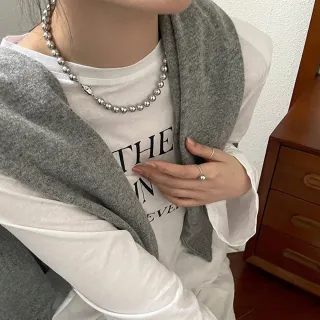 【LEESA】灰珍珠\個性項鍊\珍珠項鍊\項鍊\女生飾品\銀元寶\韓版\項鍊女\簡約ins風\韓國飾 