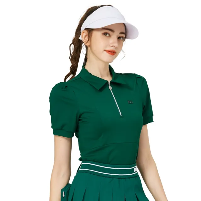 【BLKTEE GOLF】拉鍊翻領女短袖上衣-黑.墨綠(高爾夫短袖上衣 golf球衫)