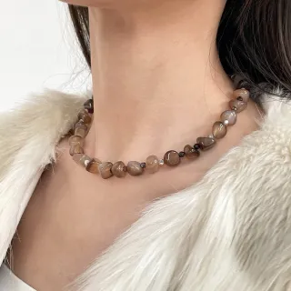 【LEESA】天然石\串珠\項鍊女\小眾設計\復古風\鈦鋼項鍊\搭配\新中式\鎖骨鏈\鹽系穿搭\配 