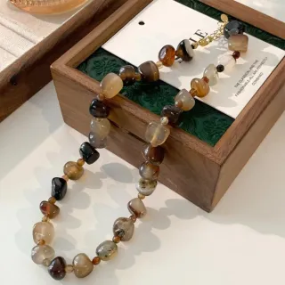 【LEESA】天然石\串珠\項鍊女\小眾設計\復古風\鈦鋼項鍊\搭配\新中式\鎖骨鏈\鹽系穿搭\配 
