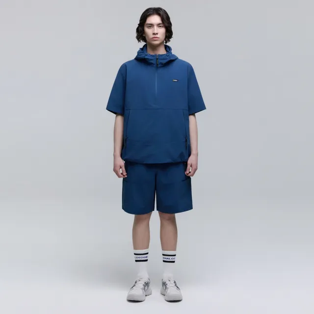 【National Geographic 國家地理】男女同款 ADELIE 輕量平織 ANORAK 半開拉鍊短袖連帽上衣 - 藍色/防曬