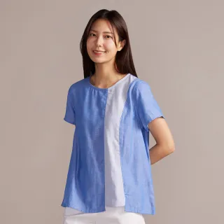 【YVONNE 以旺傢飾】雙層棉拼接短袖上衣-天空藍