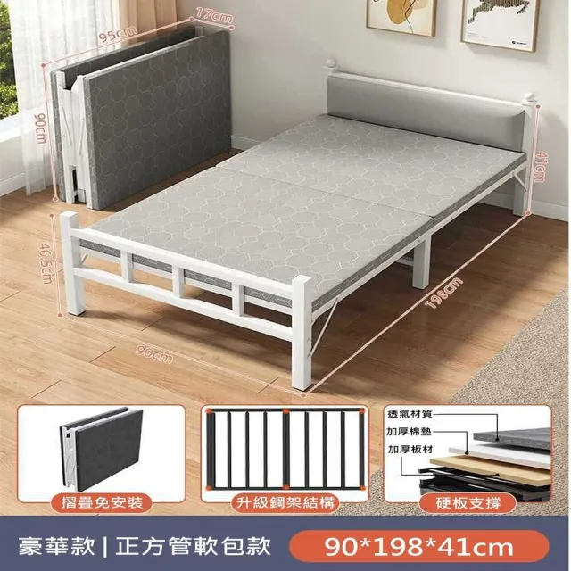 【MINE家居】折疊床 單人床  雙色選購 升級198公分 寬90cm(免安裝 工業鋼架結實穩固)