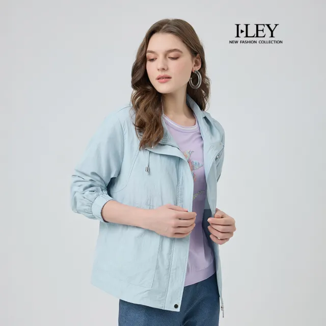 【ILEY 伊蕾】抽繩連帽防曬機車外套(淺藍；M-2L；1251534901)