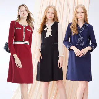 【MYVEGA 麥雪爾】出清品 MA多款OL氣質Aline連身洋裝(綁帶/細褶/格紋領巾/小香風)