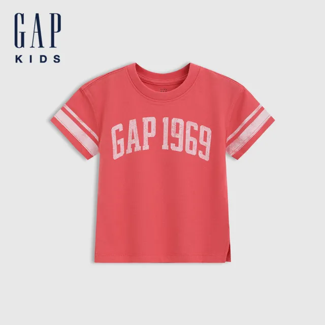【GAP】男幼童裝 Logo純棉印花圓領短袖T恤-西瓜紅(738280)