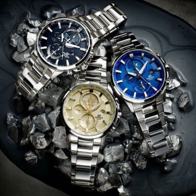 【CASIO 卡西歐】EDIFICE系列 世界地圖三環不鏽鋼腕錶/香檳金43mm(ETD-310D-9A)