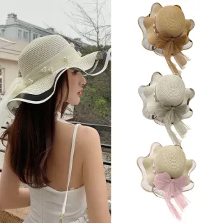 【SUNY】蝴蝶結草帽 大帽簷沙灘遮陽帽 可摺疊 遮陽帽 UPF50+防紫外線沙灘帽 戶外登山帽