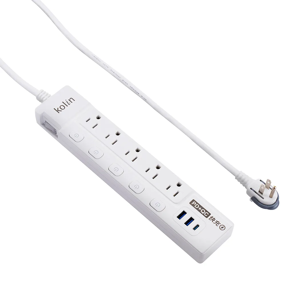Kolin 歌林】歌林6尺按壓式六開五插氮化鎵PD37W延長線(KEX-MN65PD6