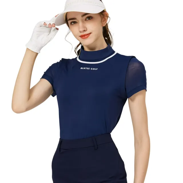 【BLKTEE GOLF】出清特價 網紗袖圓領女短袖上衣-粉紅.寶藍(高爾夫短袖上衣 golf球衫)