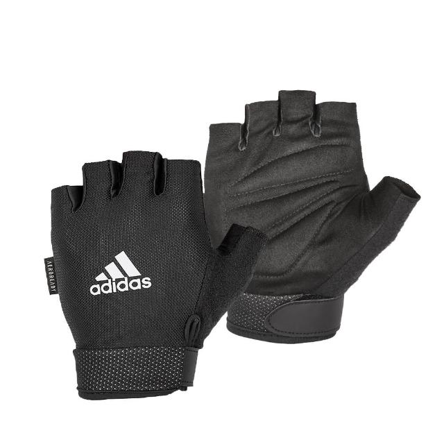 【adidas 愛迪達】可調式透氣短指訓練手套-白(S-XL)