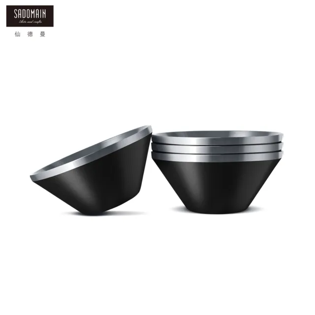 【SADOMAIN 仙德曼】（4入組）304不鏽鋼雙層隔熱碗14cm-附網袋(戶外露營碗/不鏽鋼碗/雙層碗)