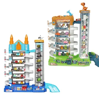 【i-Smart】六層停車場 汽車大樓-恐龍款/城市款(內附4台車｜軌道車玩具｜汽車玩具｜兒童玩具)