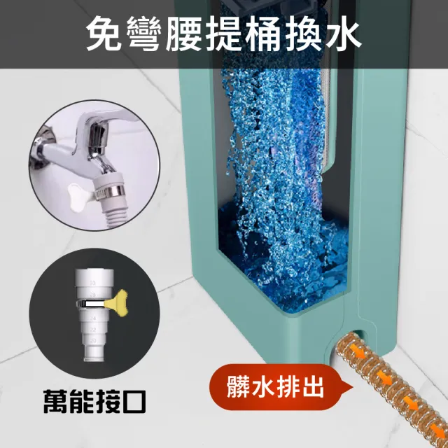 【新錸家居】創新升級★免換水/免沾手 洗衣機平板拖把水桶組1拖1桶3布輕巧型(持續沖洗/自動排水/乾濕兩用)
