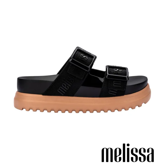 【Melissa】LOGO雙扣帶厚底拖鞋(黑色)