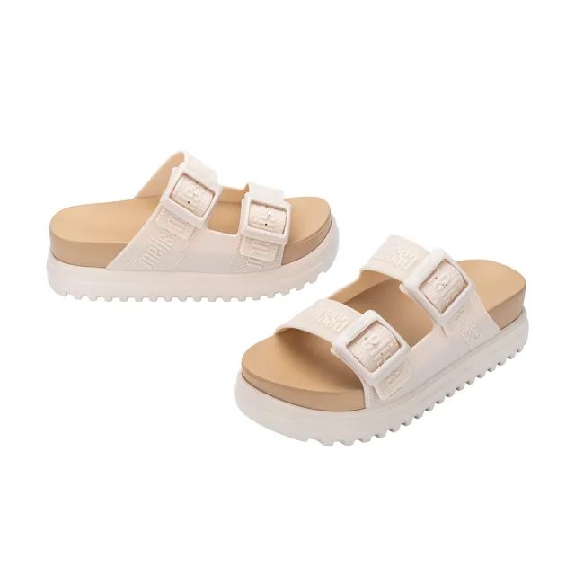 【Melissa】LOGO雙扣帶厚底拖鞋(米色)