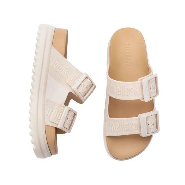 【Melissa】LOGO雙扣帶厚底拖鞋(米色)