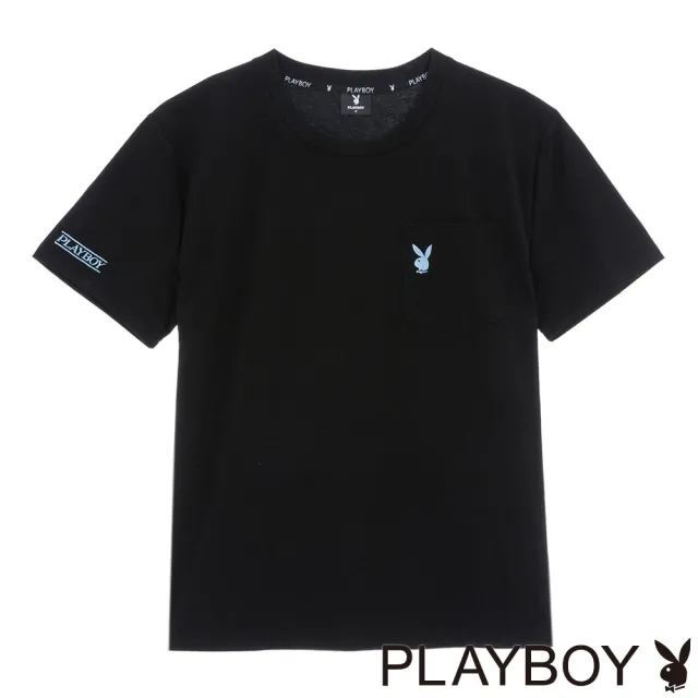 【PLAYBOY】涼感口袋圓領T-SHIRT(黑色)