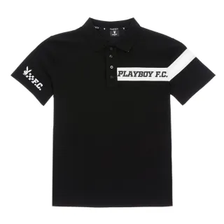 【PLAYBOY】經典不對稱黑白POLO衫(黑色)