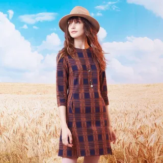 【MYVEGA 麥雪爾】出清品 格紋金鍊下擺開岔短洋裝-深藍