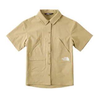 【The North Face 官方旗艦】北面兒童卡其色吸濕排汗短袖襯衫｜87Z8LK5(排汗衫)