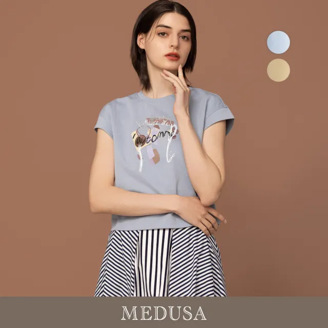 【MEDUSA 曼度莎】現貨-塗鴉燙銀顯瘦落肩T恤 - 2色（M-XL）｜女休閒上衣 女T恤 顯瘦穿搭(601-30601)