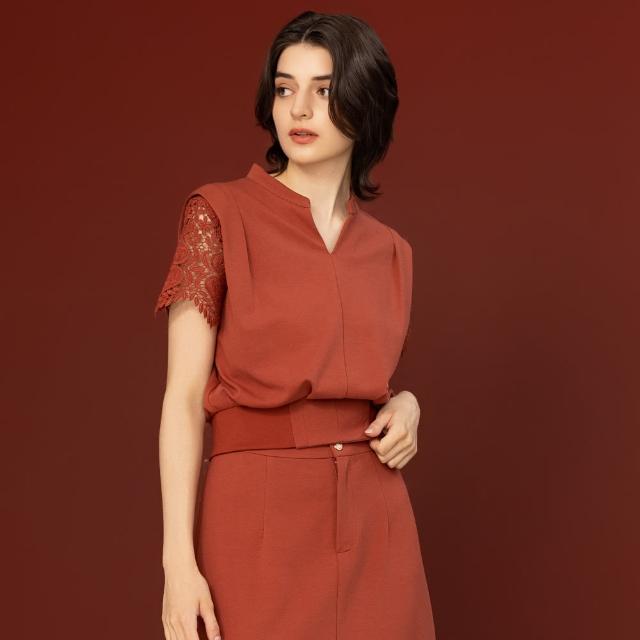 【MEDUSA 曼度莎】現貨-優雅蕾絲拼接開領上衣 - 2色（M-XL）｜女短袖上衣 上班穿搭(601-5140A)