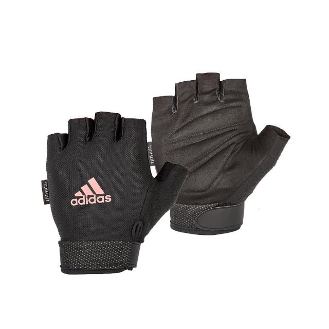 【adidas 愛迪達】可調式透氣短指訓練手套-粉(S-L)