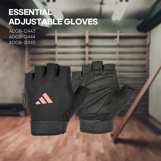 【adidas 愛迪達】可調式透氣短指訓練手套-粉(S-L)