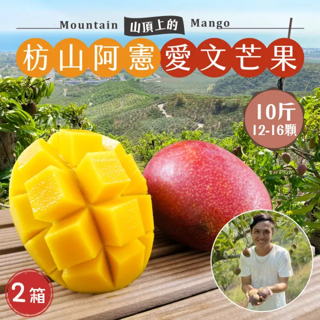 【初品果】枋山阿憲愛文芒果含箱重10斤12-16顆x2箱(外銷大果_山頂上的愛文芒果)