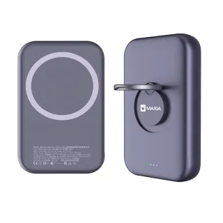 【MAXIA】5000mAh 自帶支架無線快充磁吸行動電源-銀河紫(15W無線磁吸快充 20W最高輸出)