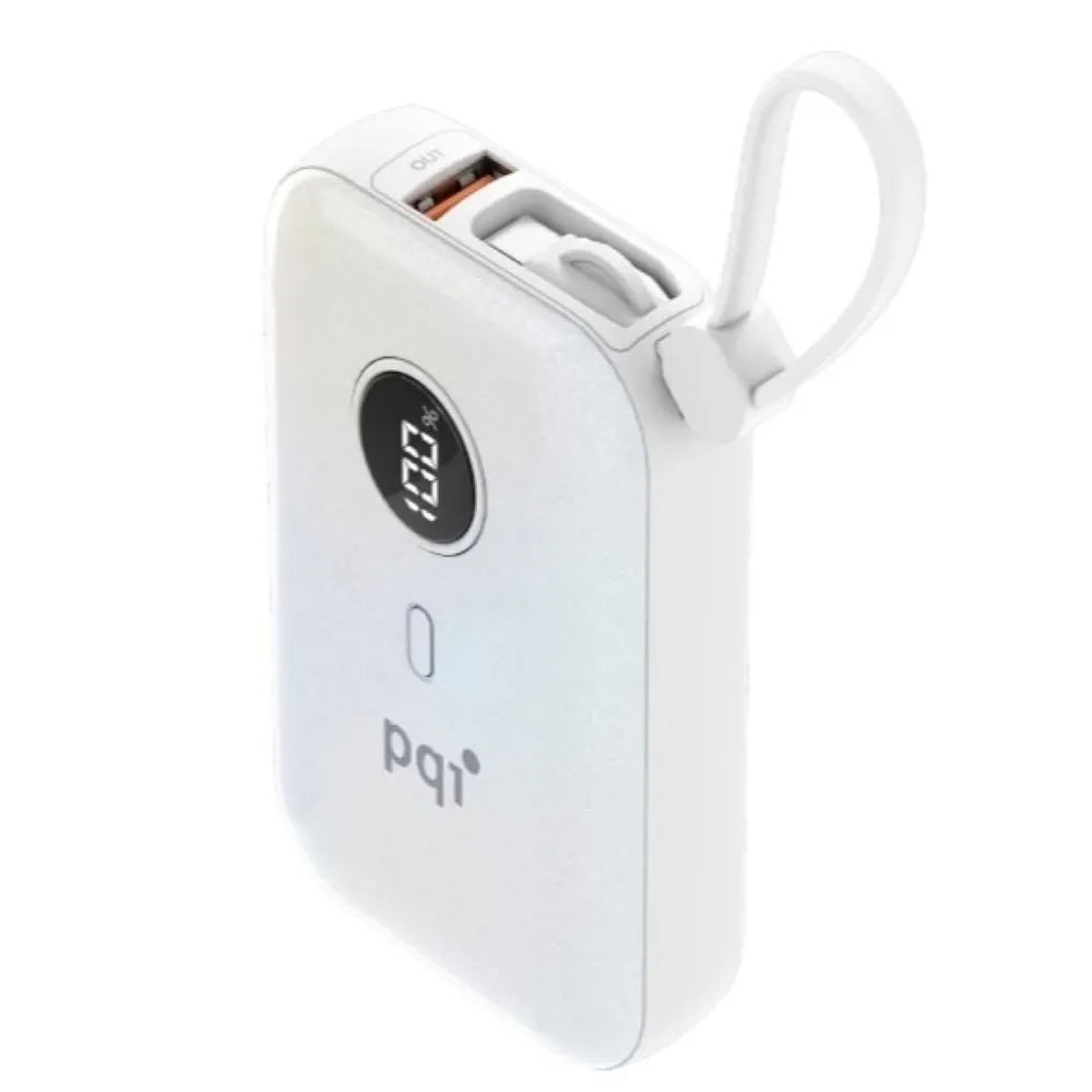 【PQI 勁永】PD快充帶線10000mAh行動電源  PD1001(自帶TypeC雙線 USB-A孔)