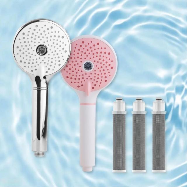 【Honeywell】三段式過濾蓮蓬頭+ACF濾芯三入組(晶漾銀/粉霧白兩款擇一)