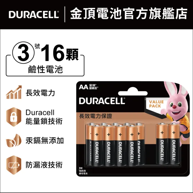 【DURACELL】金頂 鹼性電池 3號AA(16入裝)