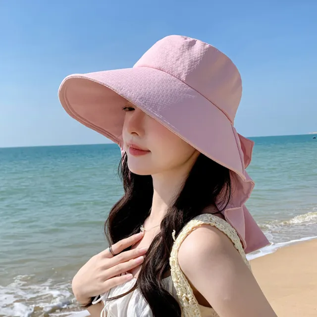 【MUAN】夏季大簷披肩蝴蝶結漁夫帽 戶外騎行遮陽帽 防曬帽(太陽帽 漁夫帽 登山帽 防風帽)