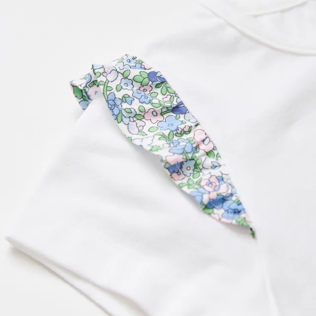 【奇哥】比得兔 女童裝 花漾比得碎花拼接荷葉邊短袖上衣/T恤(6-8歲)