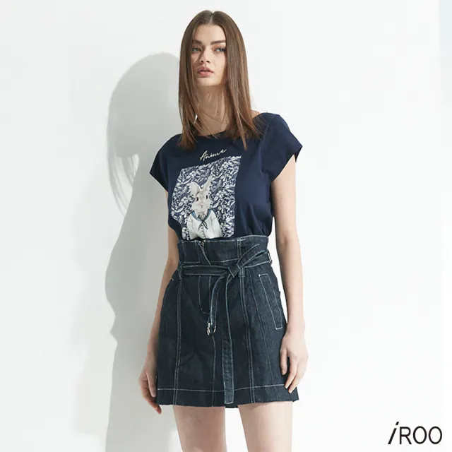 【iROO】裝飾壓線牛仔裙