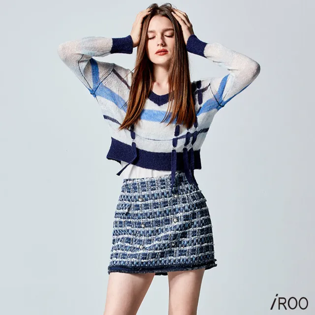【iROO】不規則睫毛花呢紗短裙