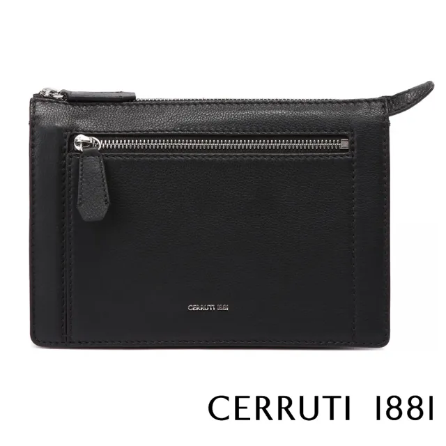 【Cerruti 1881】義大利原裝進口 頂級小牛皮手拿包(黑色 CEMA03536M)