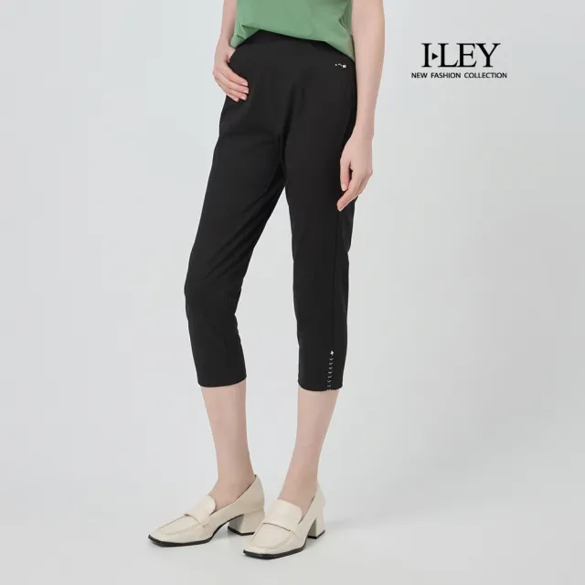 【ILEY 伊蕾】褲腳造型七分棉質窄管褲(黑；M-3L；1252336201)（其他規格）